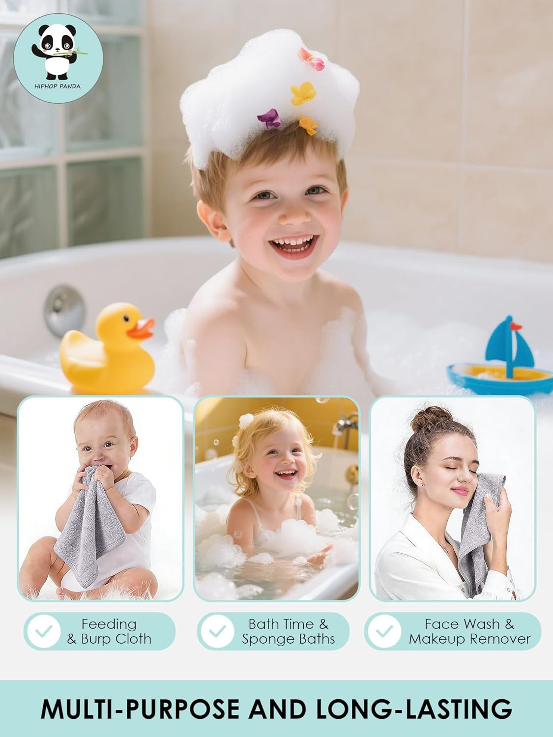 Baby Wash Clothes, Rayon Made from Bamboo - 2 Layer Ultra Soft Absorbent Washcloths for Boy - Newborn Face Towel - Makeup Remove Washcloths for Delicate Skin - (Gray, 6 Pack)