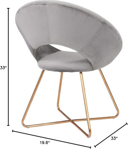 Modern Accent Velvet Chairs Dining Chairs Single Sofa Comfy Upholstered Arm Chair Living Room Furniture Mid-Century Leisure Lounge Chairs with Golden Metal Frame Legs 1 PCS Grey
